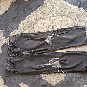 Wide leg black ripped jeans